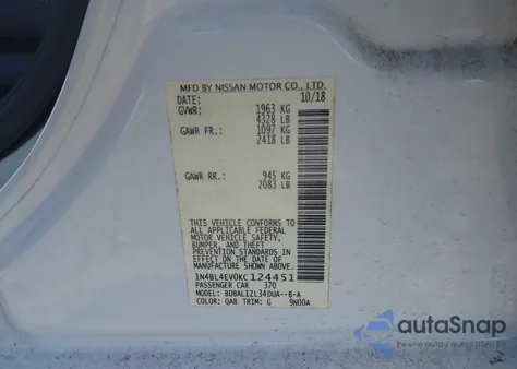 2019 Nissan Altima 2.5 Sl from USA, damaged, VIN 1N4BL4EV0KC124451